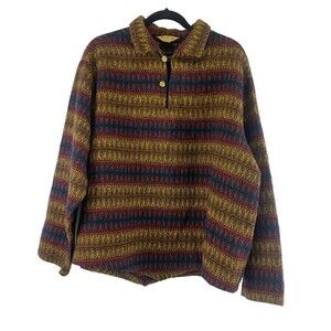 Fox Knapp Sportswear Wool Collared Pullover Two Button Point Hem Red Womens XL